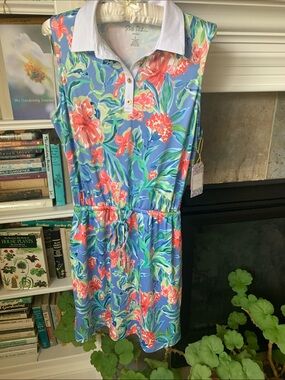 Stella Parker Sleeveless Floral Drawstring Dress in Blue